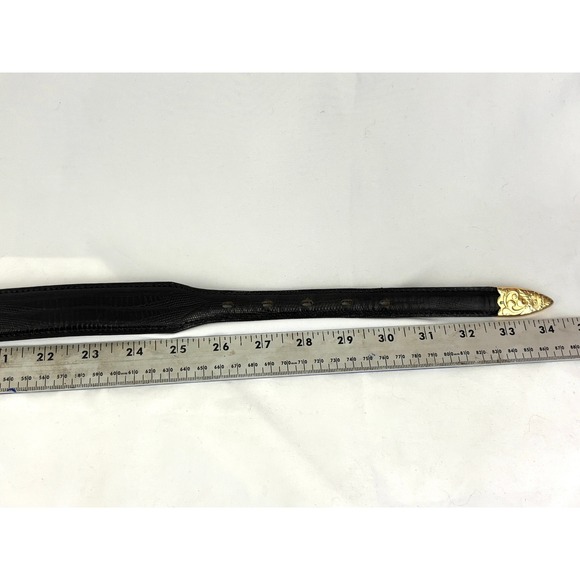 Big Al Western Leather Belt Gold Tone Buckle German Silver Black Size 28 Vintage main image 11